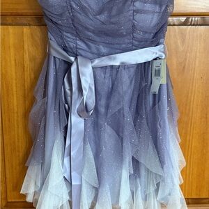 Elegant Strapless Glitter Dress in Silver and Gray